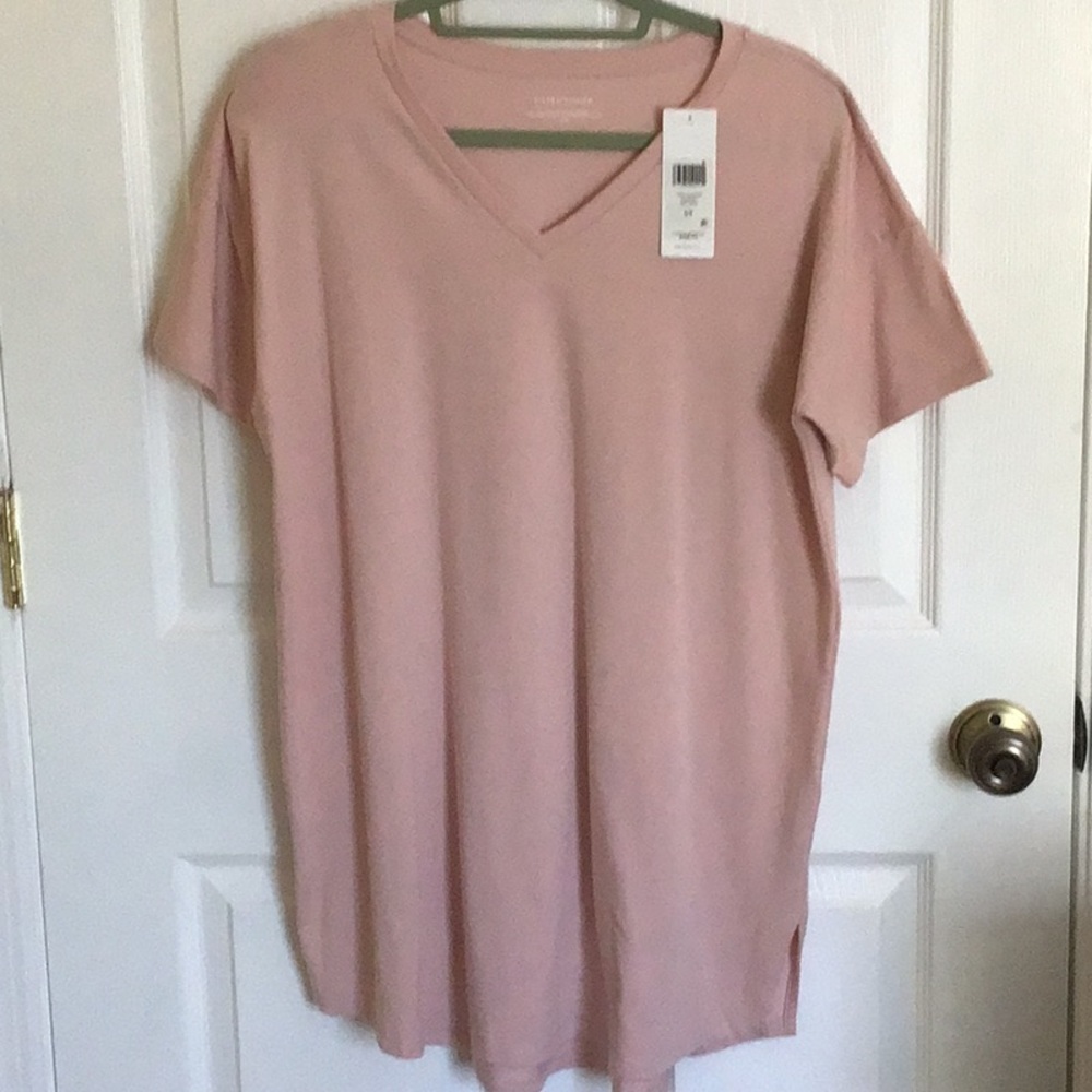 Eileen Fisher Organic Cotton V-Neck Tunic Tee NET S/P power Pink